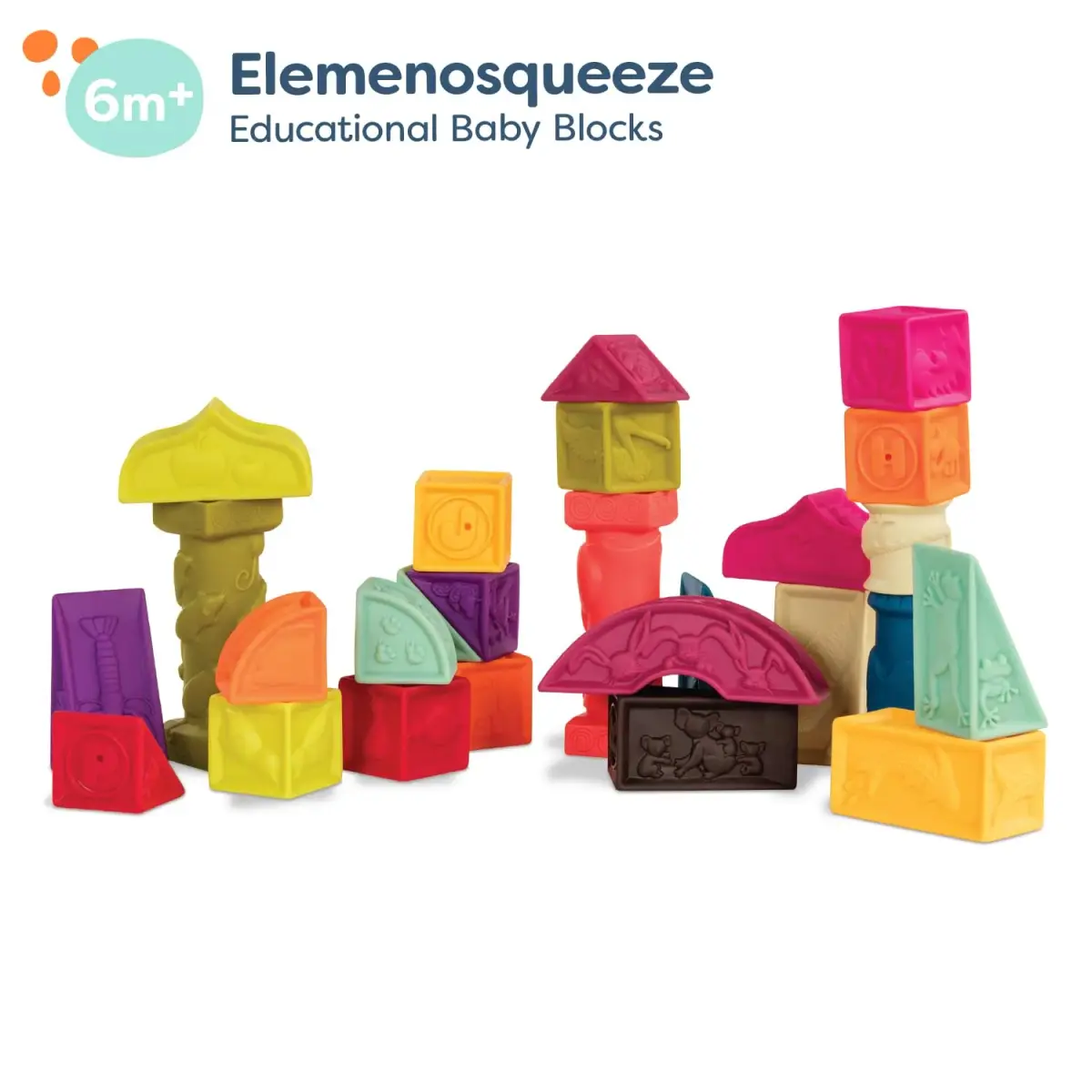B. toys Elemenosqueeze Baby Blocks, 26 Soft Alphabet Building Blocks | Educational & Sensory Play for Ages 6 Months+ - view 6