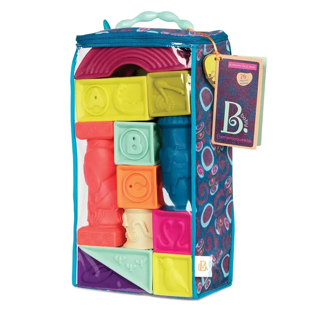 B. toys Elemenosqueeze Baby Blocks, 26 Soft Alphabet Building Blocks | Educational & Sensory Play for Ages 6 Months+ - view 4