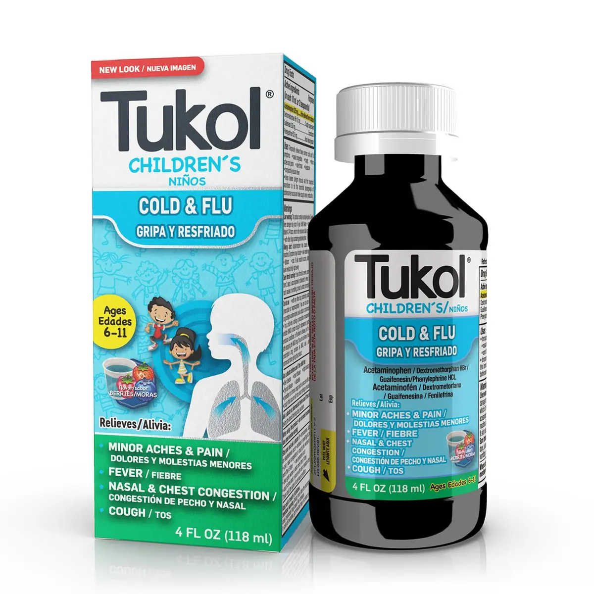TUKOL Children's Cold & Flu Medicine Berry 4 Fl Oz | Fast Relief for Kids 6-11 - main product image