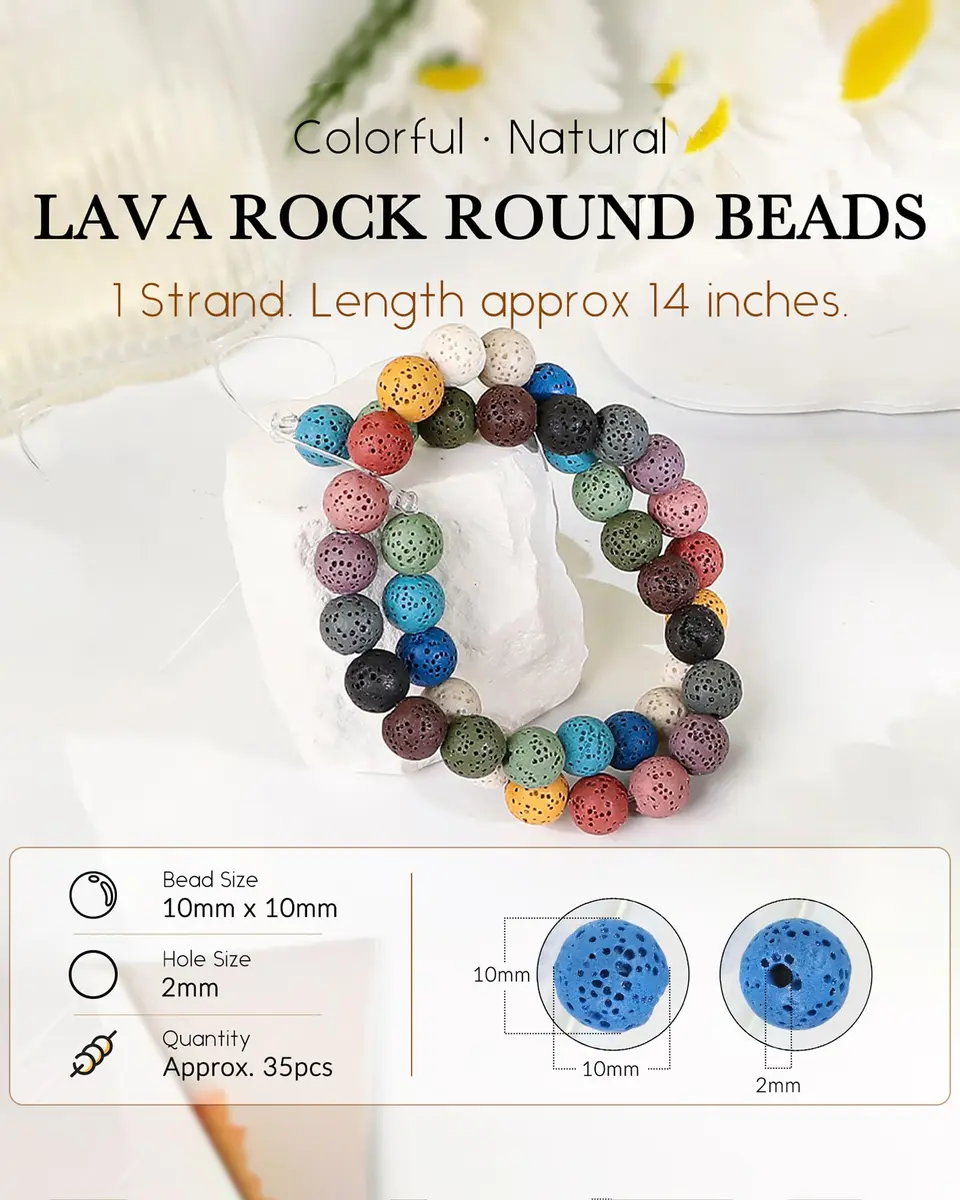SUNYIK 10mm Colorful Lava Rock Beads 14" Strand | Essential Oil Diffuser & Jewelry Crafting - view 2