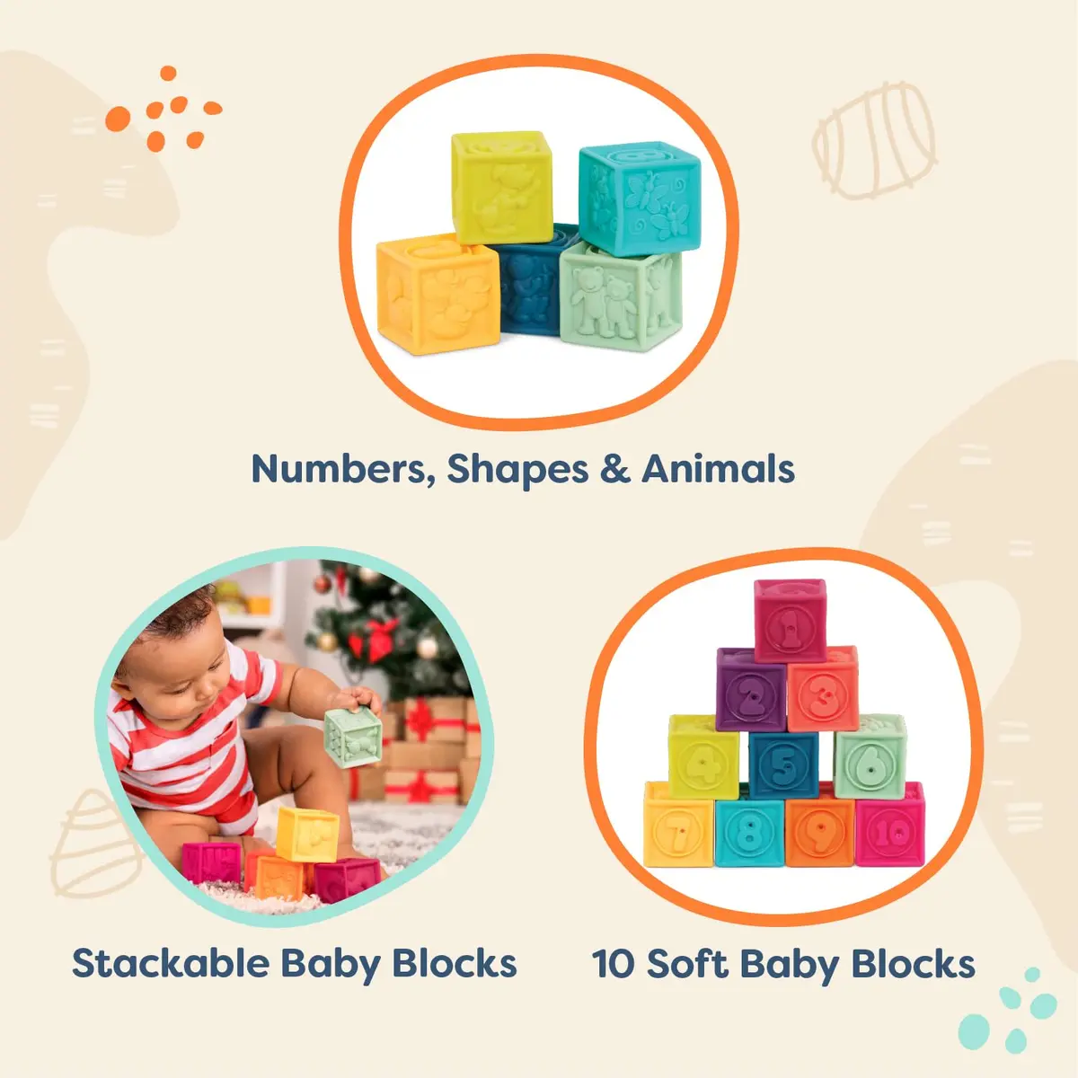 B. toys One Two Squeeze Soft Stacking Blocks 10-Piece Set | Educational Toy for Babies 6+ Months - view 2