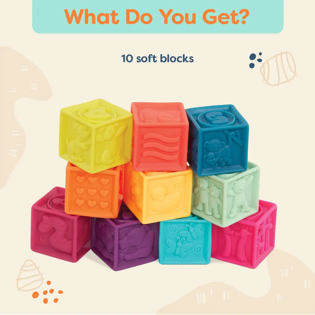 B. toys One Two Squeeze Soft Stacking Blocks 10-Piece Set | Educational Toy for Babies 6+ Months - view 3