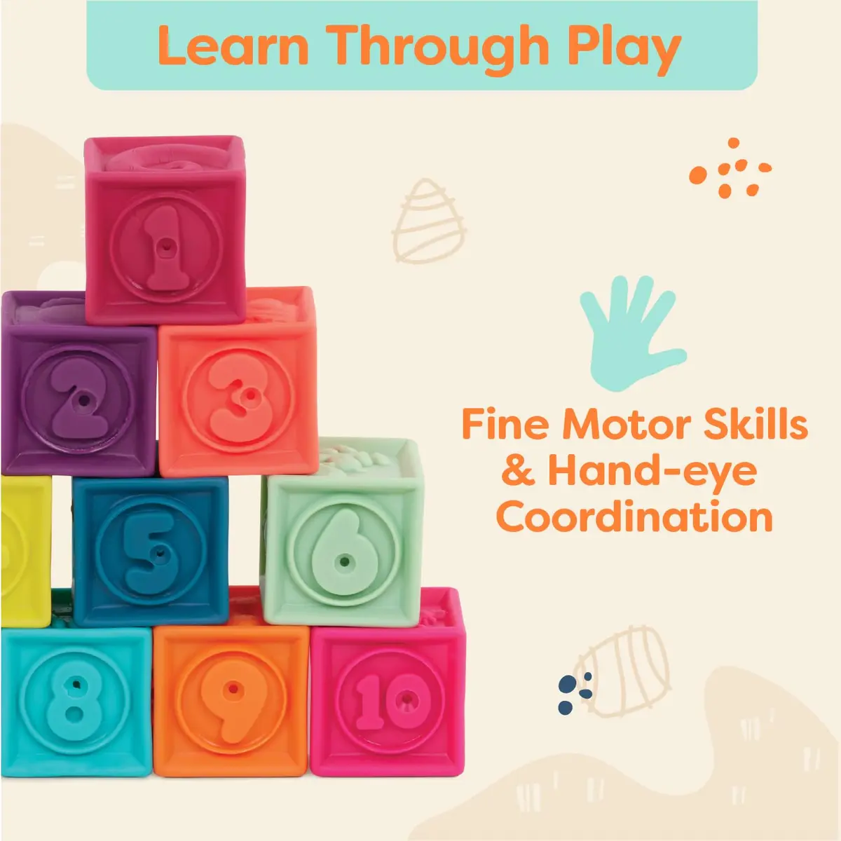 B. toys One Two Squeeze Soft Stacking Blocks 10-Piece Set | Educational Toy for Babies 6+ Months - view 4