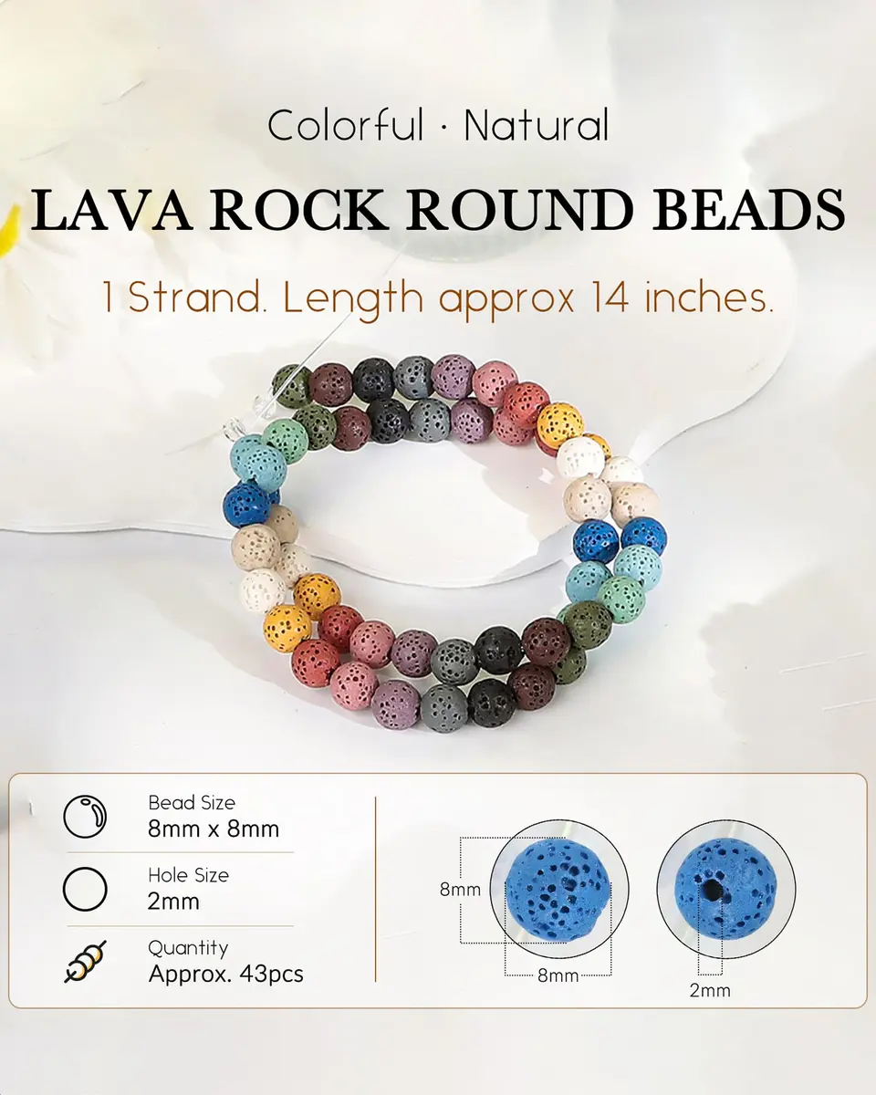 SUNYIK 8mm Colorful Lava Rock Essential Oil Diffuser Beads 14" Strand | Grounding & Aromatherapy - view 2