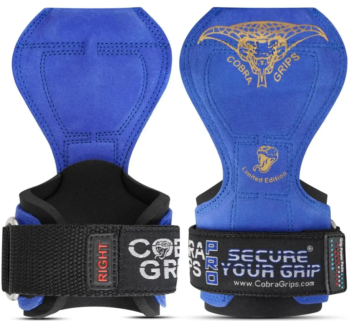 Cobra Grips PRO Weight Lifting Gloves with Wrist Wraps - 6mm Neoprene, Blue Leather | Patented Ergonomic Design for Deadlifts & Pull-ups - main product image