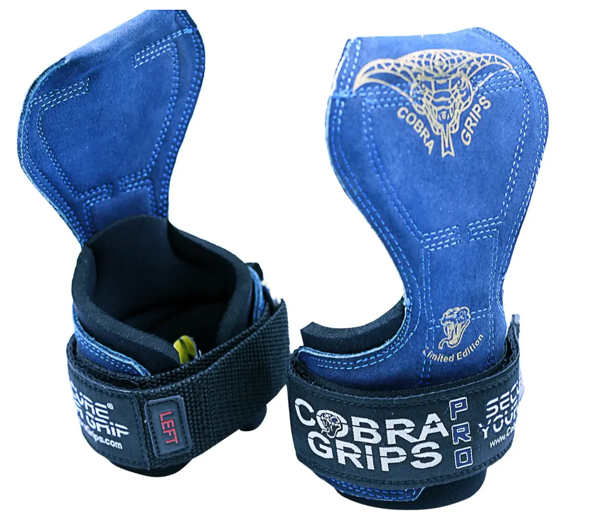 Cobra Grips PRO Weight Lifting Gloves with Wrist Wraps - 6mm Neoprene, Blue Leather | Patented Ergonomic Design for Deadlifts & Pull-ups - view 2