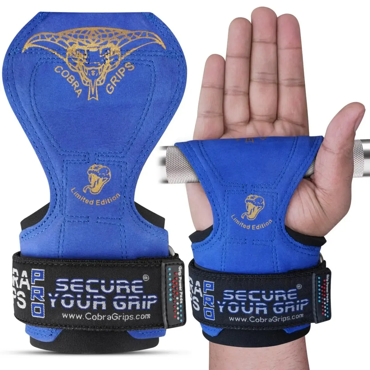 Cobra Grips PRO Weight Lifting Gloves with Wrist Wraps - 6mm Neoprene, Blue Leather | Patented Ergonomic Design for Deadlifts & Pull-ups - view 4