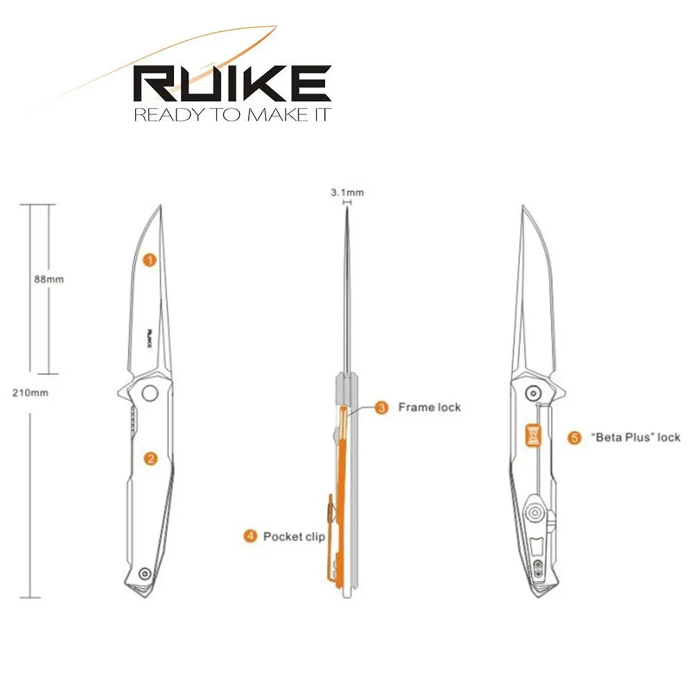 Ruike Tactical Pocket Knife for Men Folding Knife Frame Lock 14C28N Steel 3.5" | Compact Tactical Utility - view 7