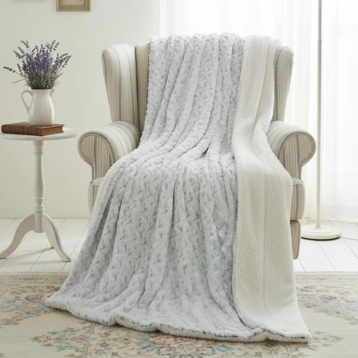 Tache Snowy Owl Chevron Faux Fur Sherpa Bed Blanket 90x90 | Ultra Soft & Warm - main product image