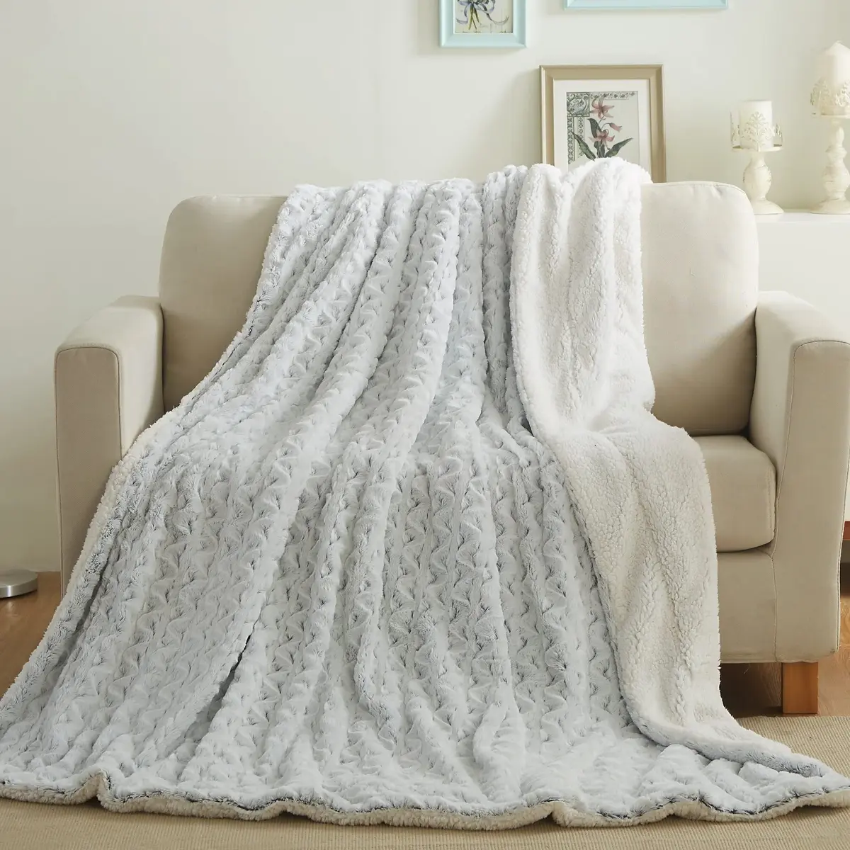 Tache Snowy Owl Chevron Faux Fur Sherpa Bed Blanket 90x90 | Ultra Soft & Warm - view 9