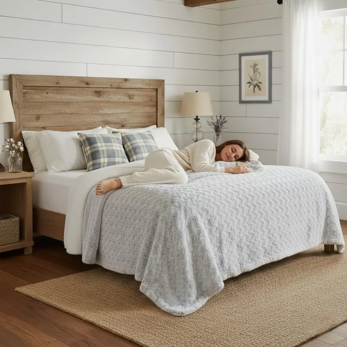 Tache Snowy Owl Chevron Faux Fur Sherpa Bed Blanket 90x90 | Ultra Soft & Warm - view 2