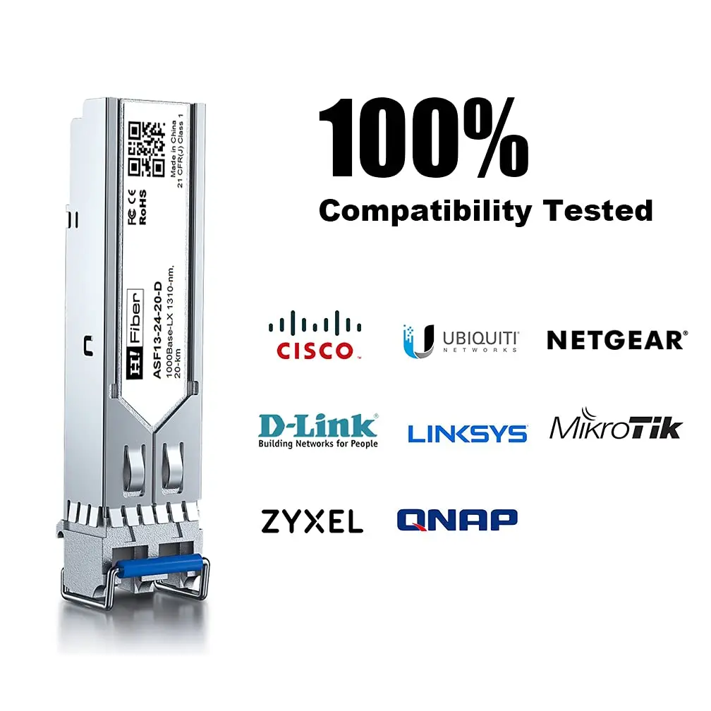 H!Fiber 1.25G Single Mode SFP LC Module 20km | 1Gbps Fiber Transceiver for Cisco GLC-LH-SMD - view 6