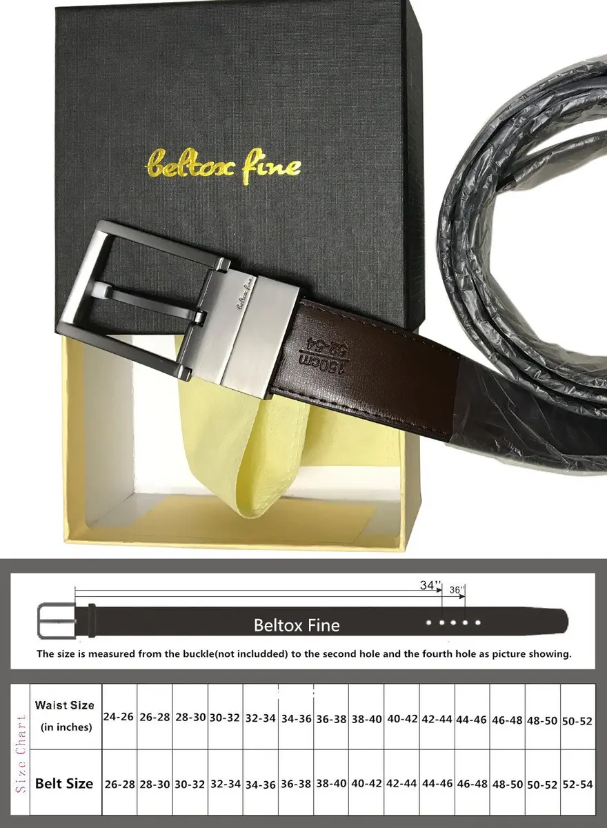 beltox fine Men's Reversible Leather Dress Belt 1.25" Wide (Black/Brown, 34-39 Inches) | Cuttable to Size - view 2