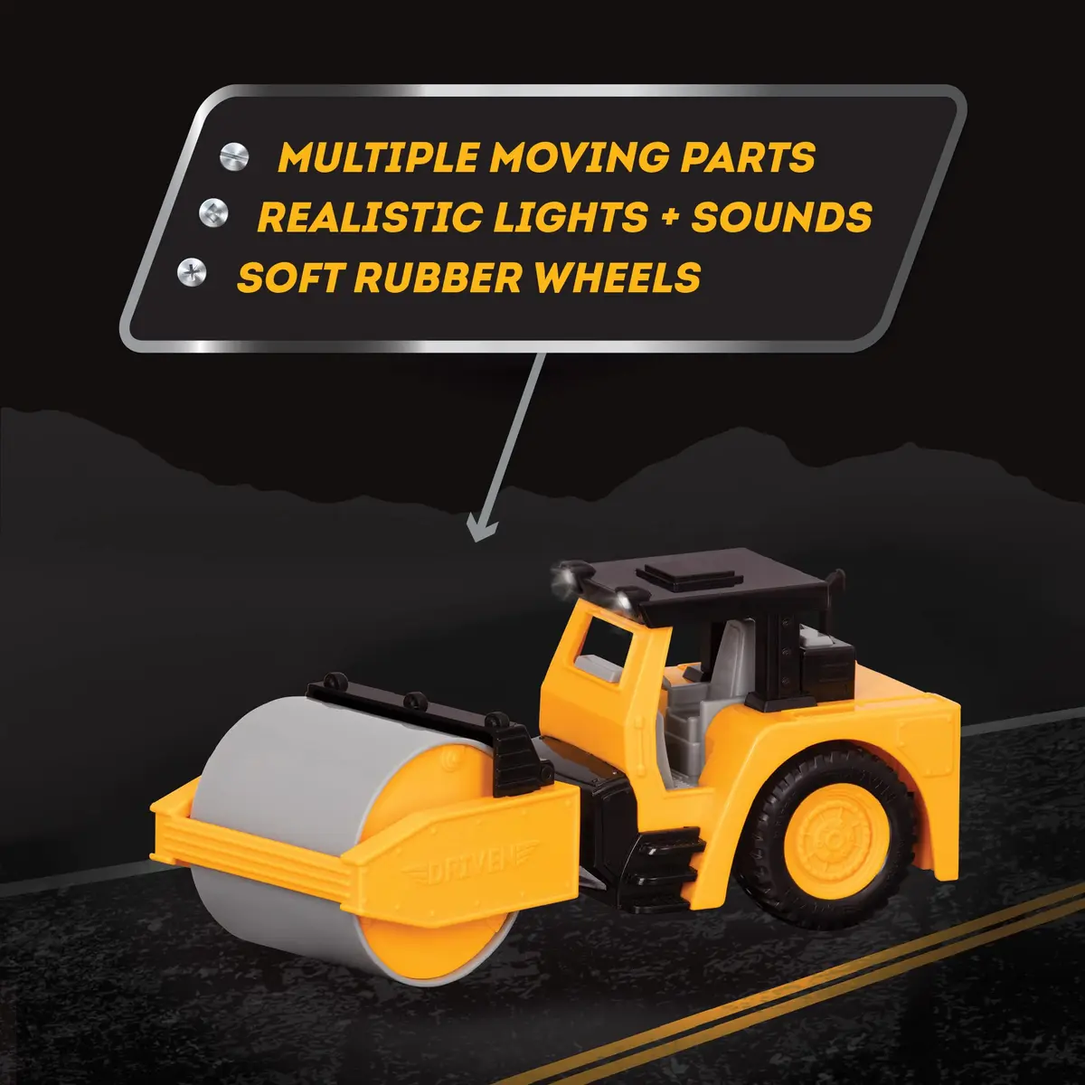 Driven by Battat Steam Roller Toy with Lights & Sounds | 19cm (7.5in) Construction Vehicle for Kids 3+ - view 4