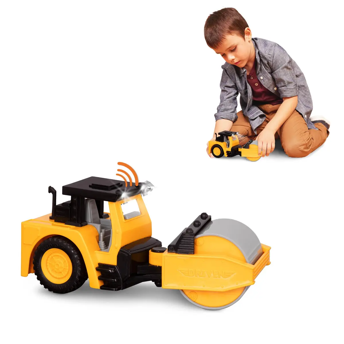 Driven by Battat Steam Roller Toy with Lights & Sounds | 19cm (7.5in) Construction Vehicle for Kids 3+ - main product image