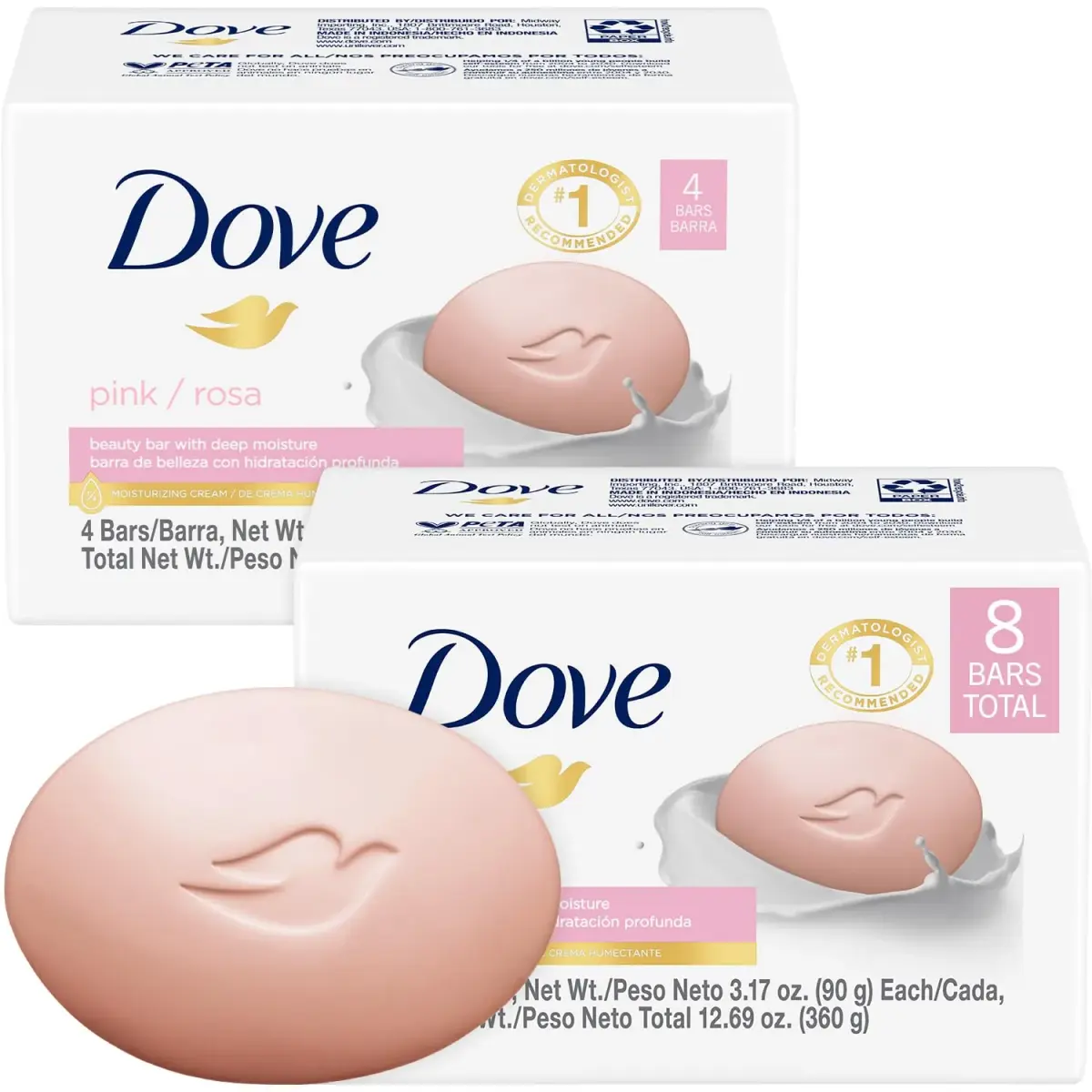 Dove Pink Beauty Bar Moisturizing Face, Body & Hand Soap 100g (3.5oz) | Gentle Cleanser for Dry Skin - main product image