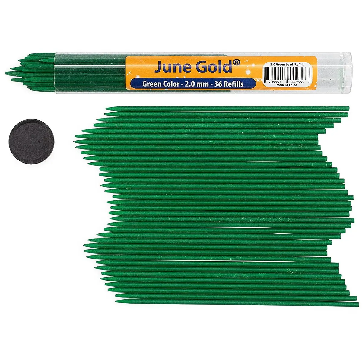 June Gold 36 Green (Emerald #104) Colored 2.0 mm Lead Refills | Break-Resistant, 90 mm Length - main product image