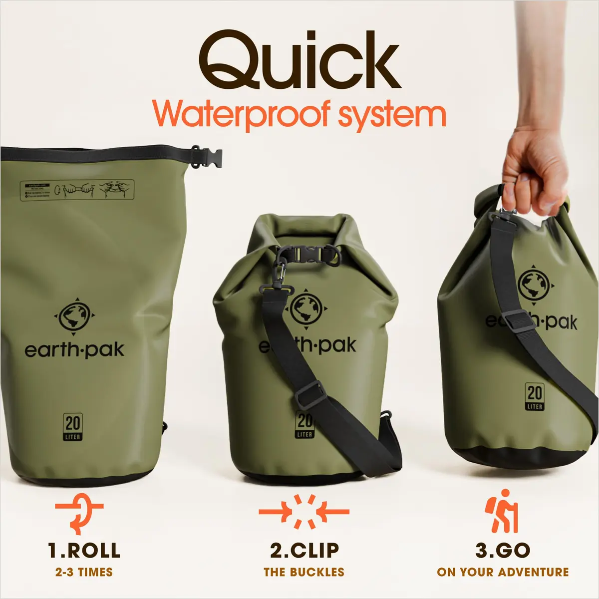 Earth Pak 20L Waterproof Dry Bag | Marine Roll Top Dry Sack for Kayaking - view 5
