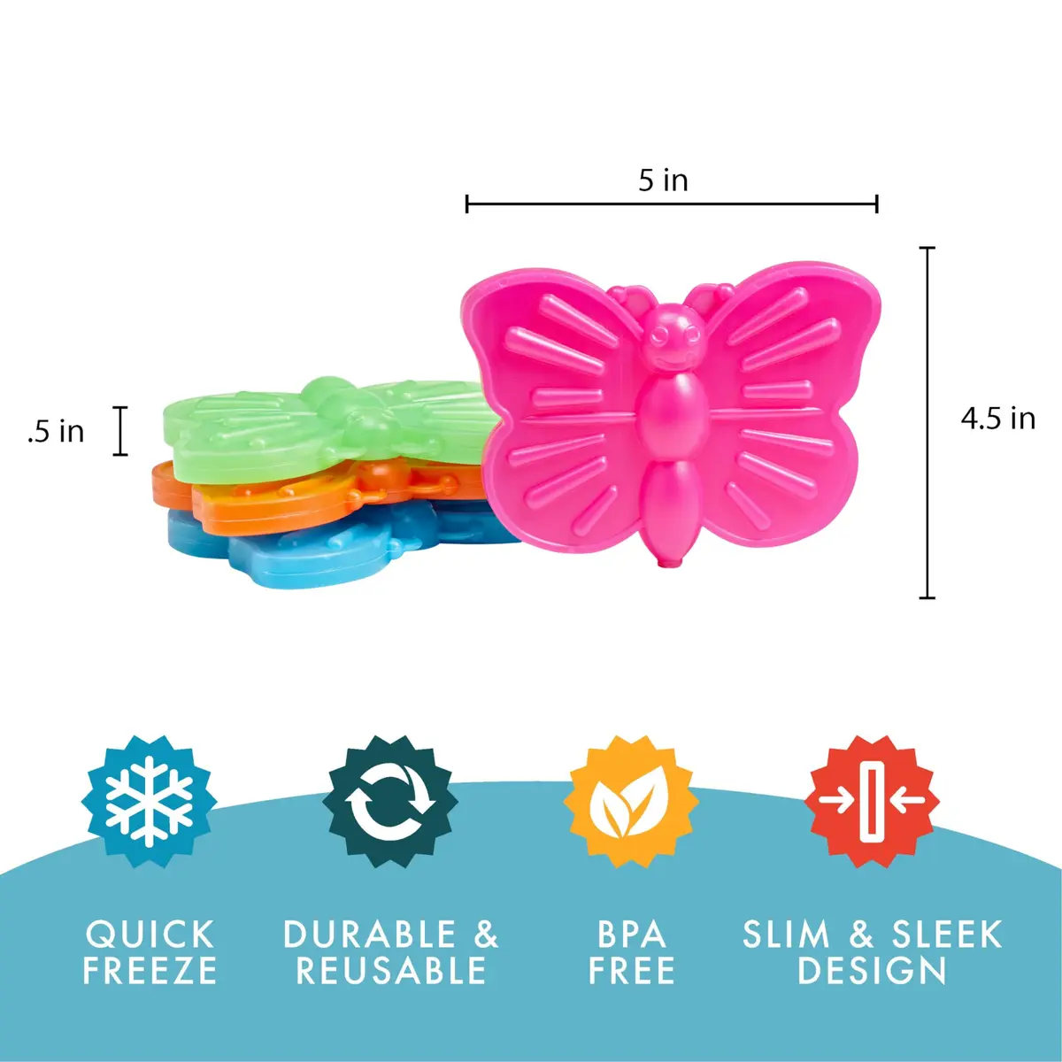 Fit & Fresh Reusable Kids Lunch Box Ice Packs 4pk | Slim Butterfly-Shaped, BPA-Free, Compact & Powerful Cooling (70-120 chars) - view 3