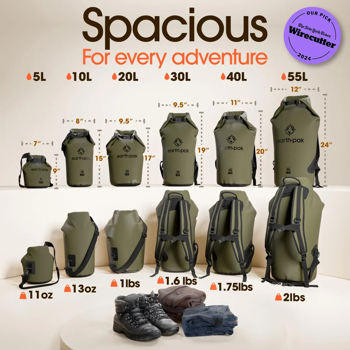 Earth Pak 40L Waterproof Dry Bag Backpack | Marine Roll Top Dry Sack for Kayaking - view 2