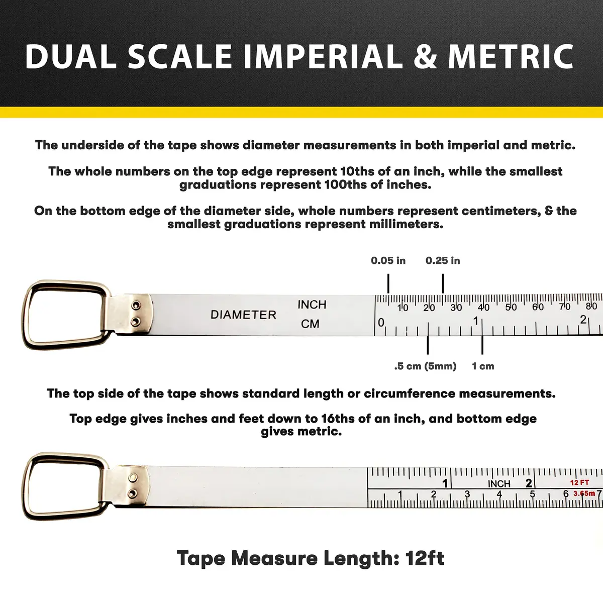 PERFECT MEASURING TAPE Diameter & Circumference Tape Measure 12ft / 3.5m | Steel Flexible Tape for Pipes & Trees - view 7