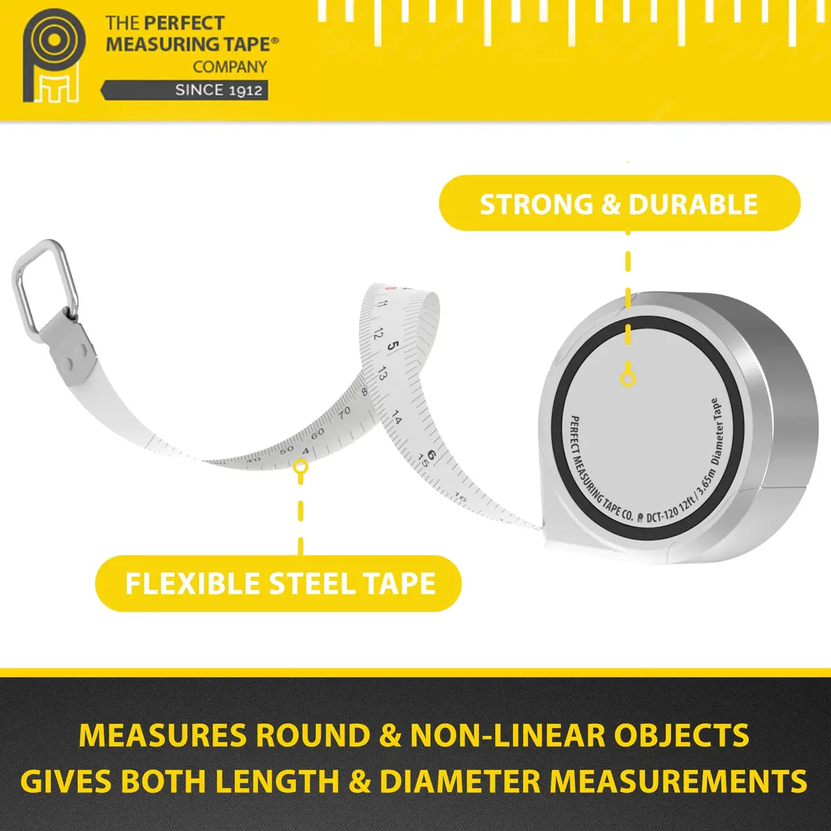 PERFECT MEASURING TAPE Diameter & Circumference Tape Measure 12ft / 3.5m | Steel Flexible Tape for Pipes & Trees - view 4