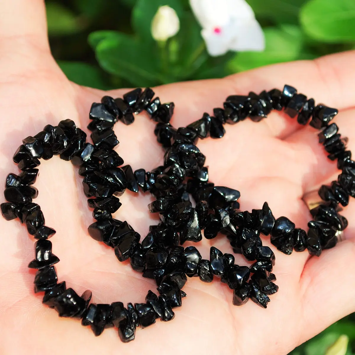 Zenergy Gems Black Tourmaline Crystal Chip Bracelet 7" | Psychic Protection & Healing Energy - view 2
