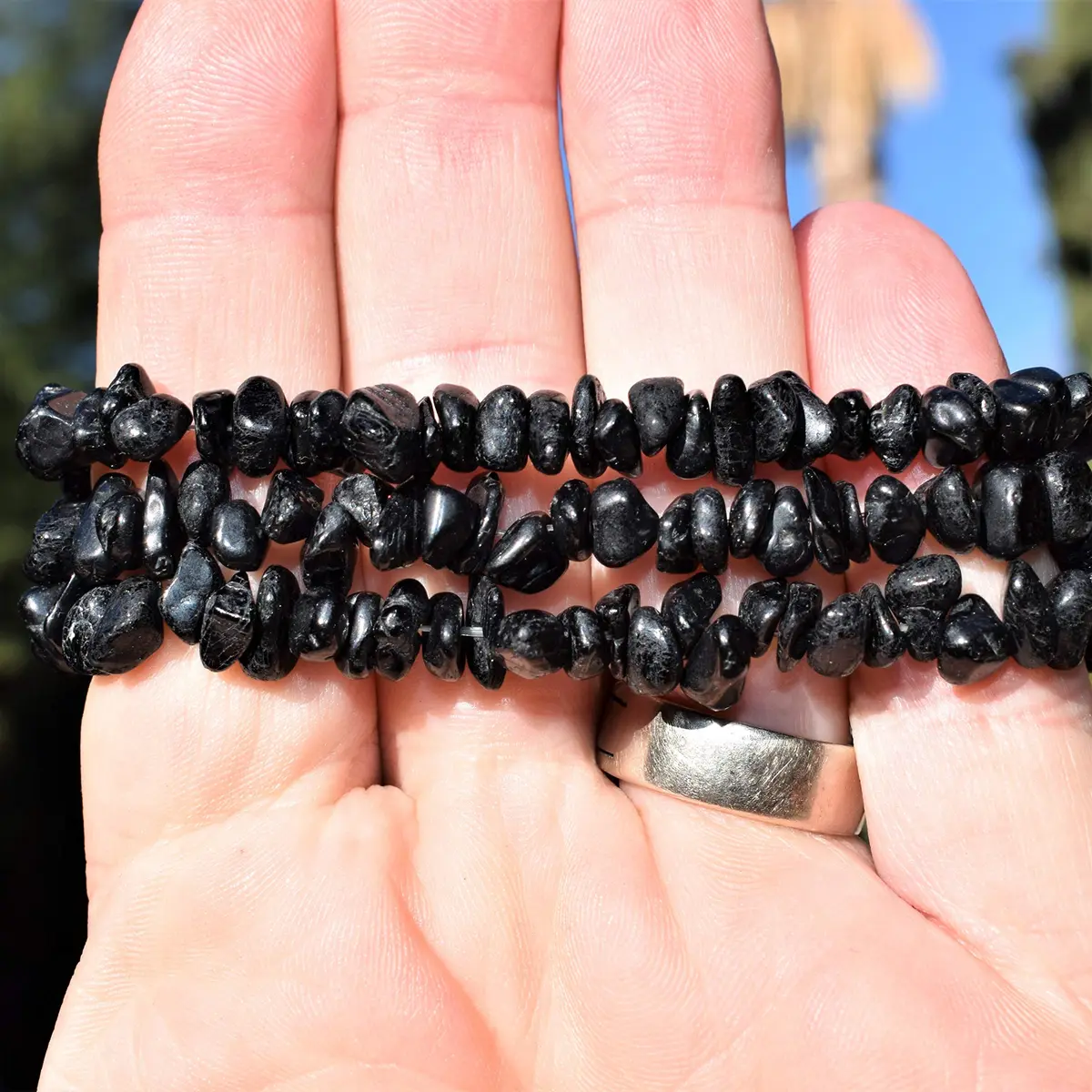 Zenergy Gems Black Tourmaline Crystal Chip Bracelet 7" | Psychic Protection & Healing Energy - view 3