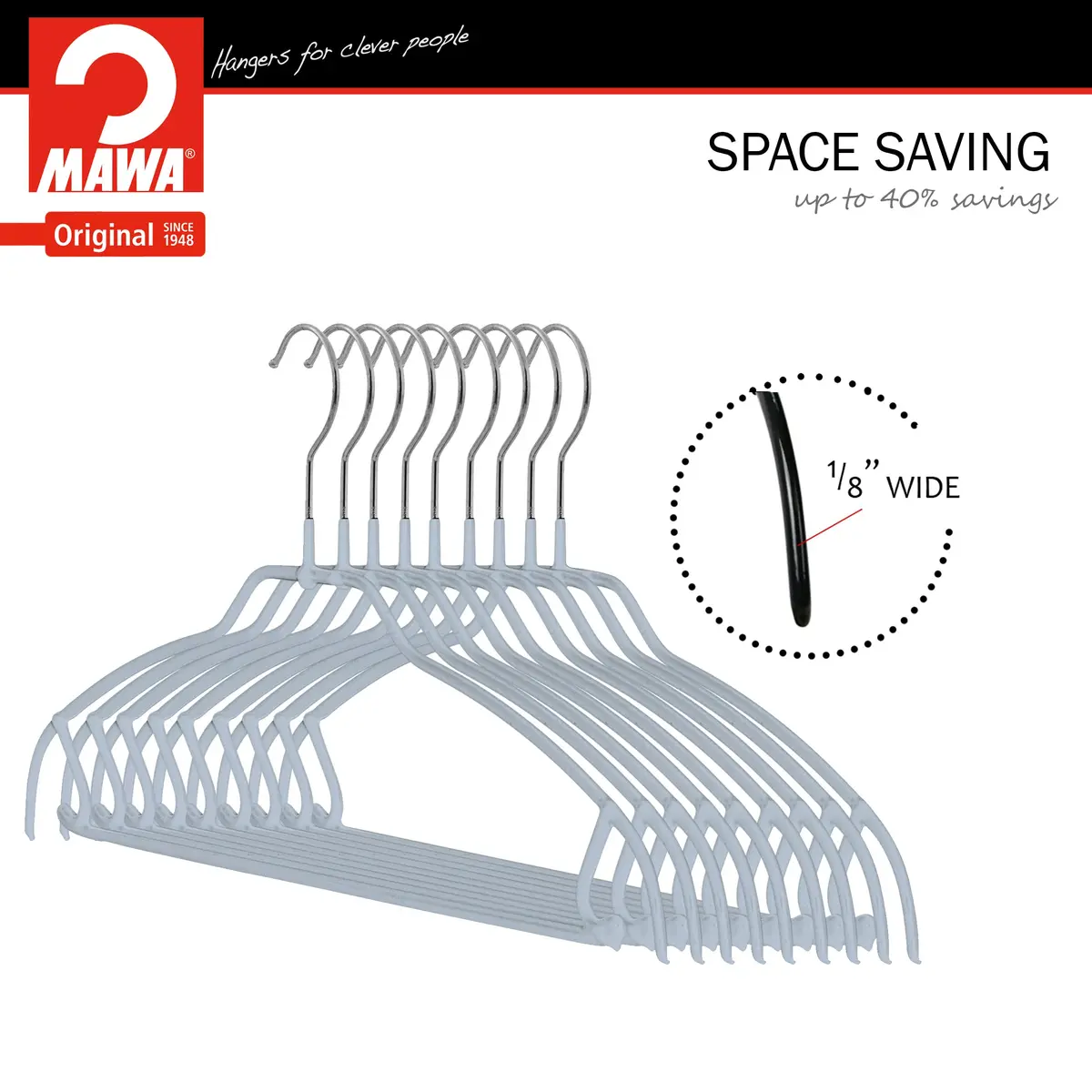 MAWA Silhouette Ultra-Thin Series Non-Slip Clothes Hanger Pack of 10 | Space Saving & Gentle on Clothes - view 7
