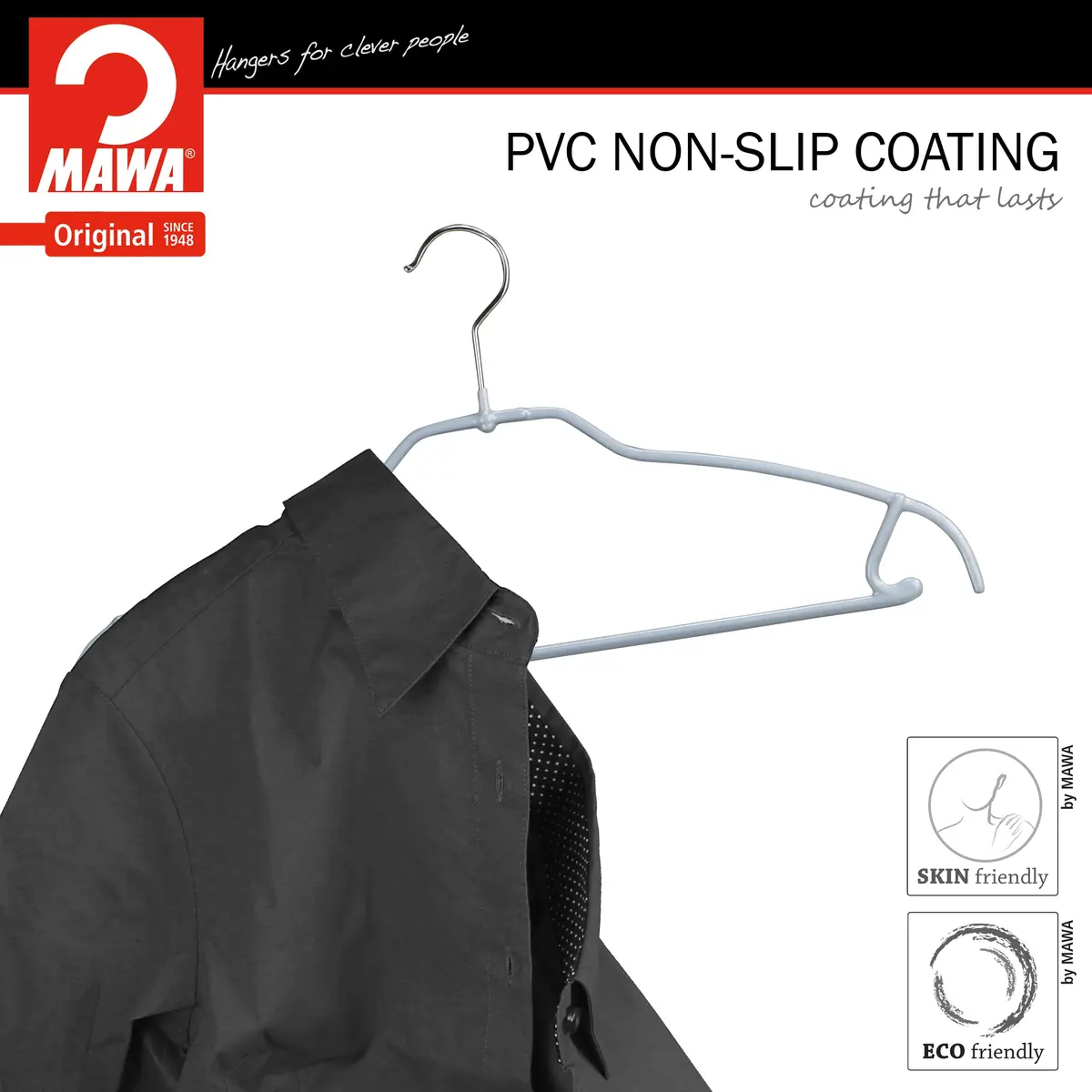 MAWA Silhouette Ultra-Thin Series Non-Slip Clothes Hanger Pack of 10 | Space Saving & Gentle on Clothes - view 2