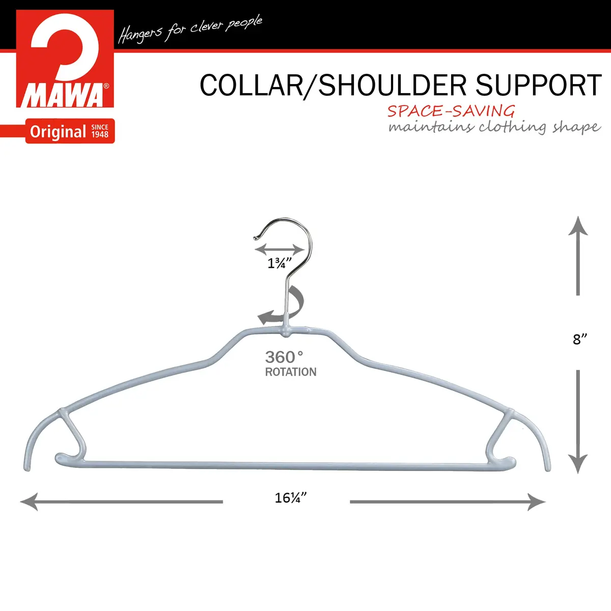 MAWA Silhouette Ultra-Thin Series Non-Slip Clothes Hanger Pack of 10 | Space Saving & Gentle on Clothes - view 3