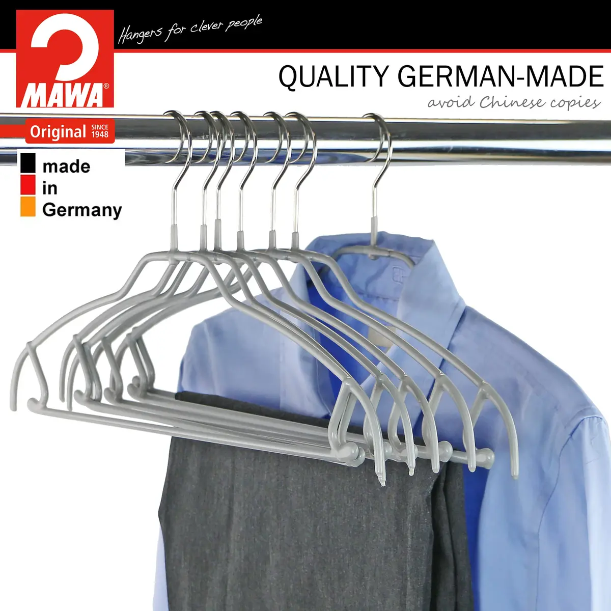 MAWA Silhouette Ultra-Thin Series Non-Slip Clothes Hanger Pack of 10 | Space Saving & Gentle on Clothes - view 4
