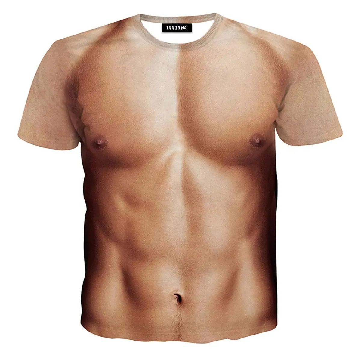 JIAYIQI Fake Muscle Graphic T-Shirt for Men, Scoop Neck Short Sleeve, L (Asian Size) - main product image