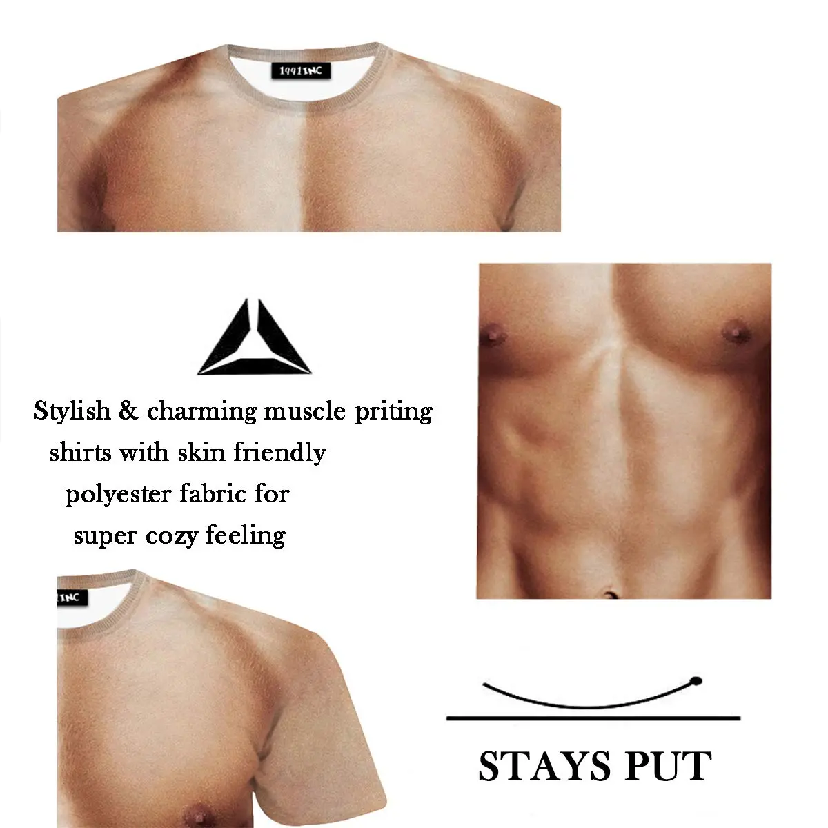 JIAYIQI Fake Muscle Graphic T-Shirt for Men, Scoop Neck Short Sleeve, L (Asian Size) - view 5