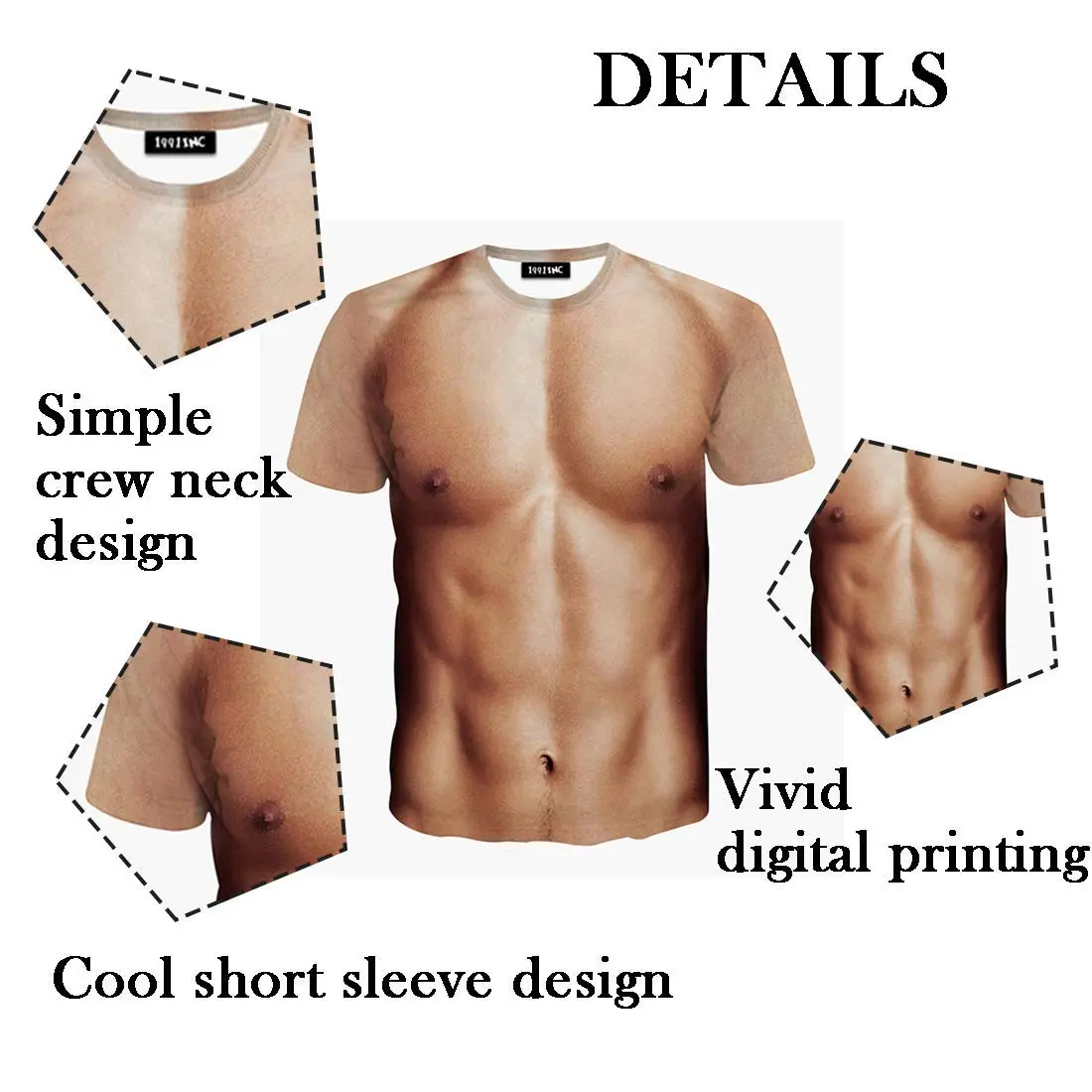 JIAYIQI Fake Muscle Graphic T-Shirt for Men, Scoop Neck Short Sleeve, L (Asian Size) - view 6