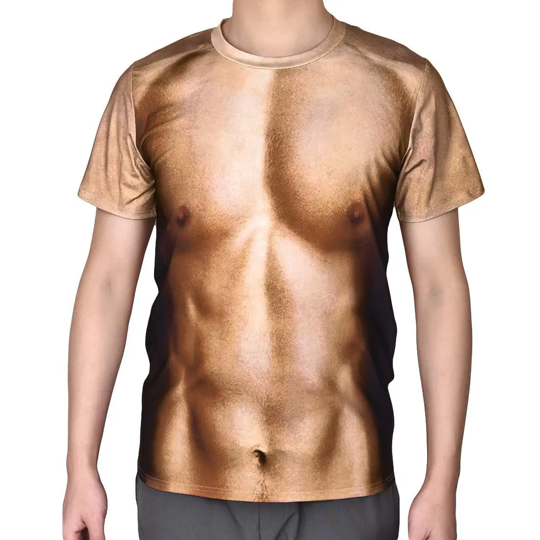 JIAYIQI Fake Muscle Graphic T-Shirt for Men, Scoop Neck Short Sleeve, L (Asian Size) - view 3