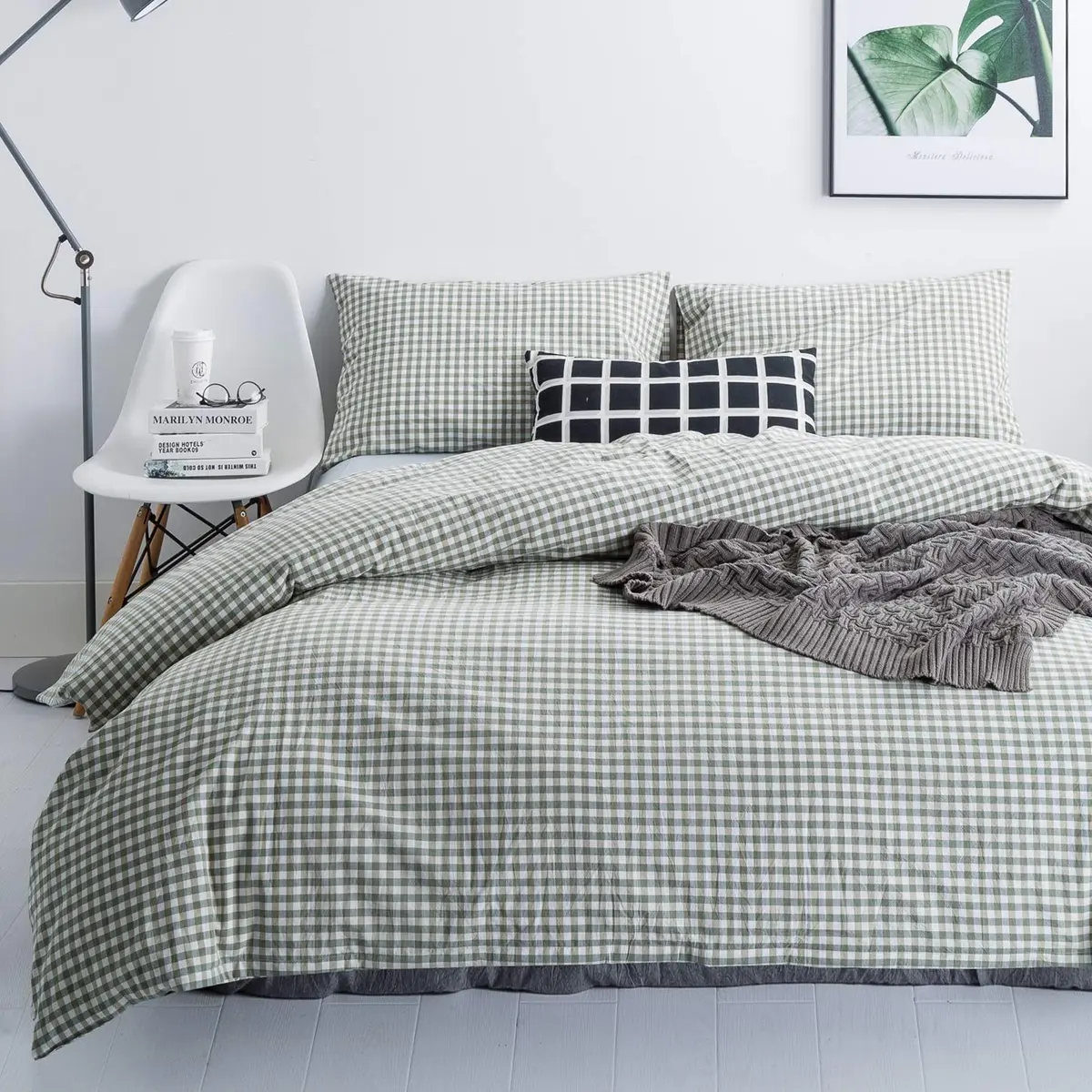 SUSYBAO Green Gingham Duvet Cover King Size | Breathable 100% Washed Cotton for All Seasons - view 2