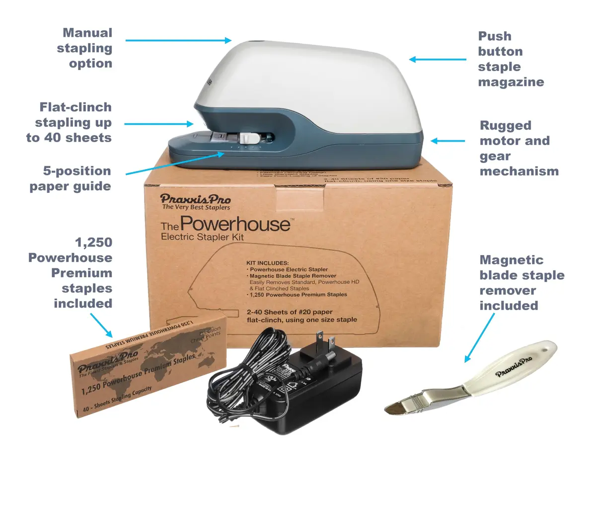 PraxxisPro Powerhouse Electric Stapler 40 Sheet Capacity | Ultra-Quiet Jam-Free Office Stapler - view 2