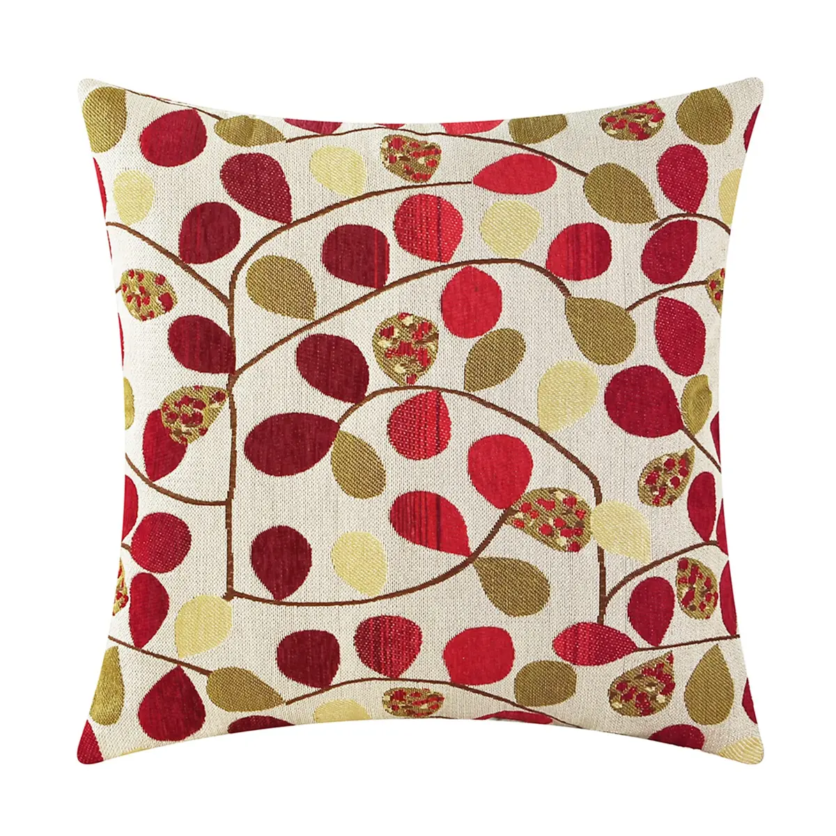 CaliTime Fall Decorative Throw Pillow Covers 18 x 18 Inches | Luxurious Leaf Design, Ecru Red, Heavy & Thick Fabric - main product image