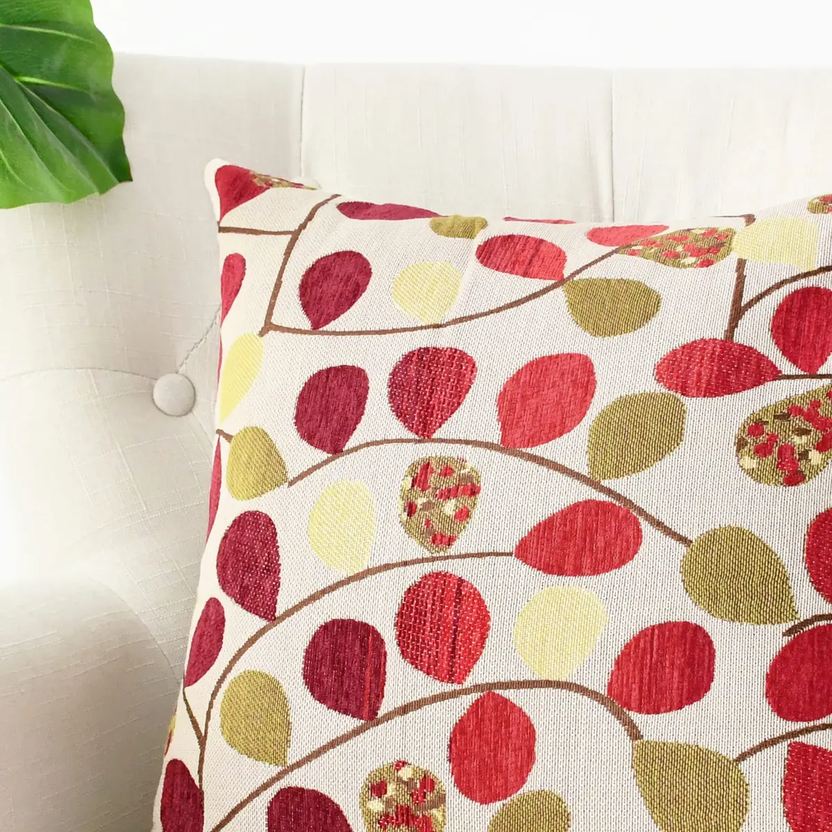 CaliTime Fall Decorative Throw Pillow Covers 18 x 18 Inches | Luxurious Leaf Design, Ecru Red, Heavy & Thick Fabric - view 6