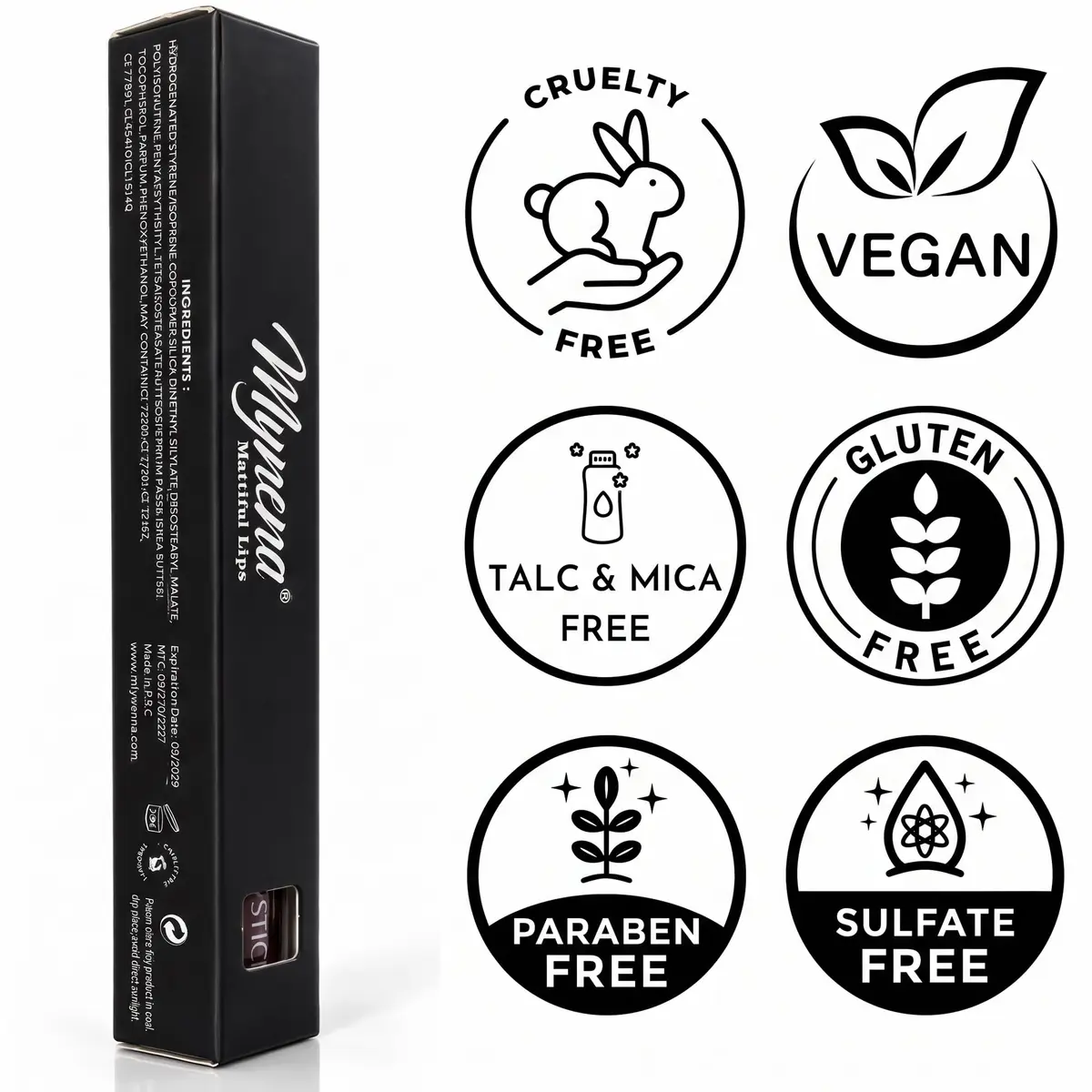 Mynena Jet Black Long Lasting Waterproof Matte Liquid Lipstick - Linda | Vegan, Transfer-Resistant, 0.22 Fl Oz - view 8