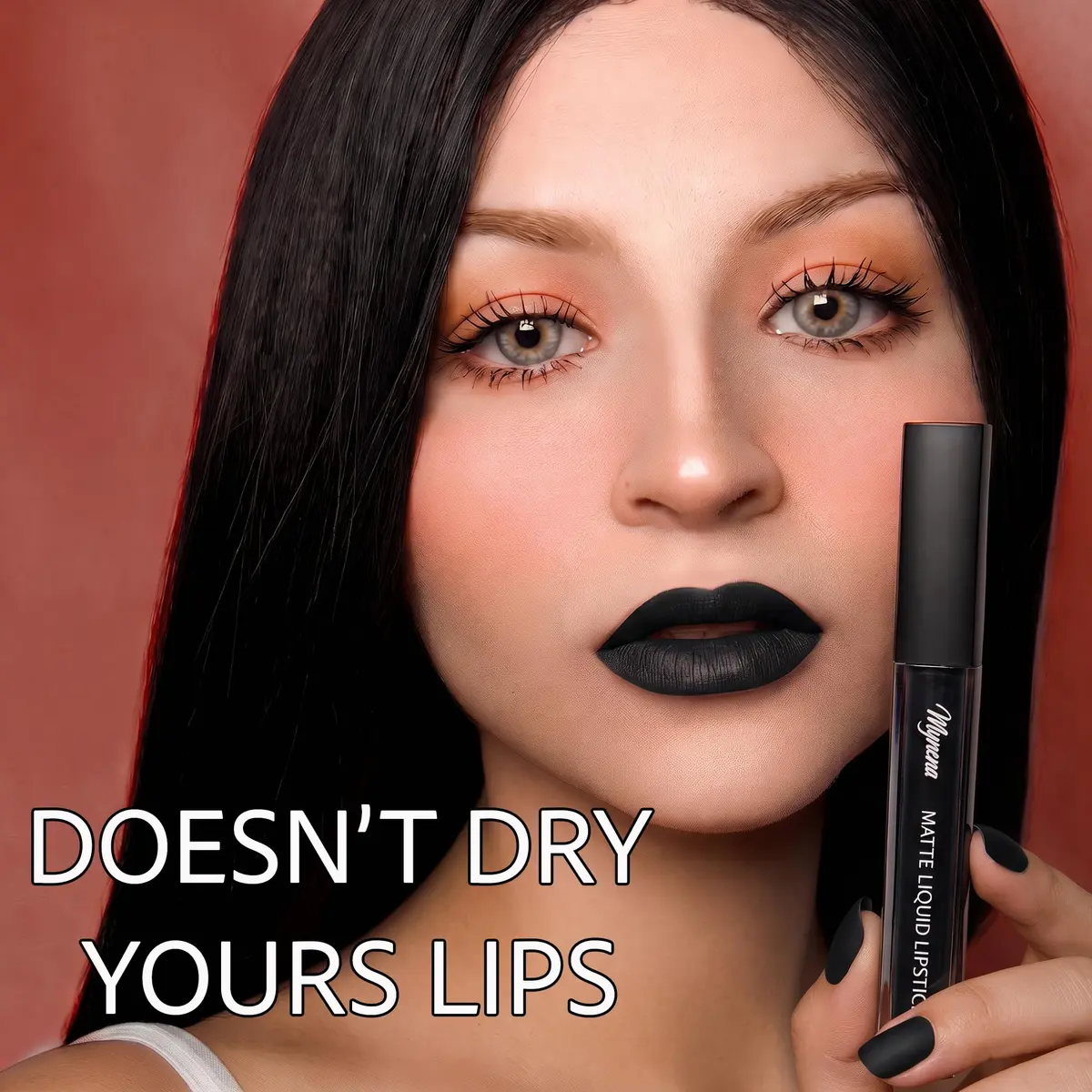 Mynena Jet Black Long Lasting Waterproof Matte Liquid Lipstick - Linda | Vegan, Transfer-Resistant, 0.22 Fl Oz - view 2