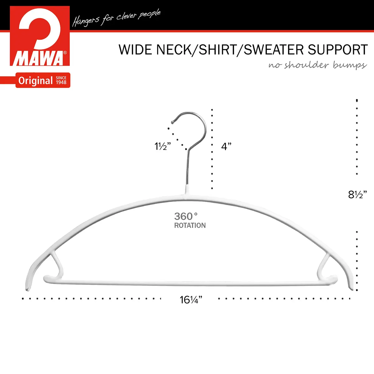 MAWA Non Slip Metal Clothing Hanger, Model 42-U, Set of 2 | Space-Saving, Anti-Slip Support for Clothes - view 5