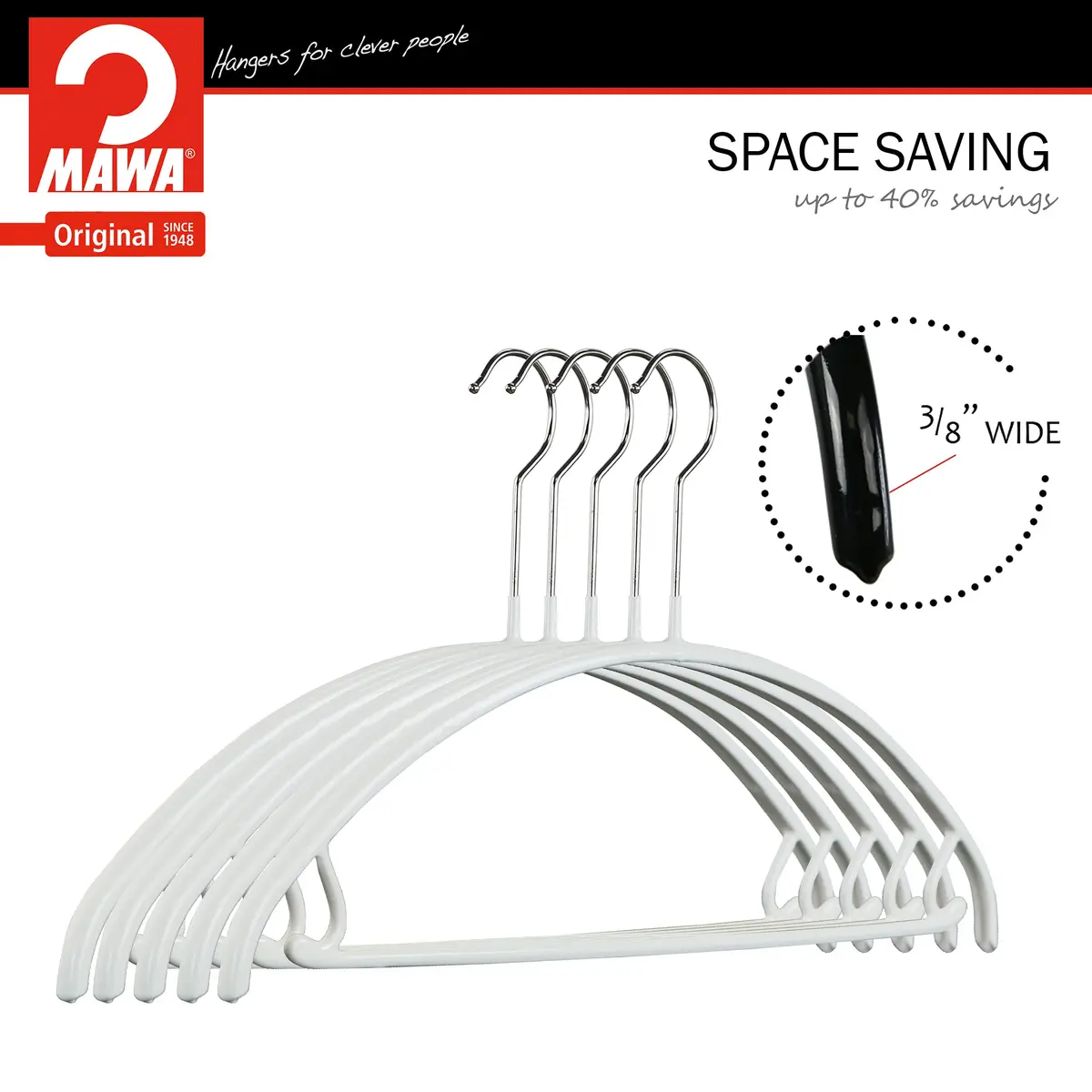MAWA Non Slip Metal Clothing Hanger, Model 42-U, Set of 2 | Space-Saving, Anti-Slip Support for Clothes - view 6