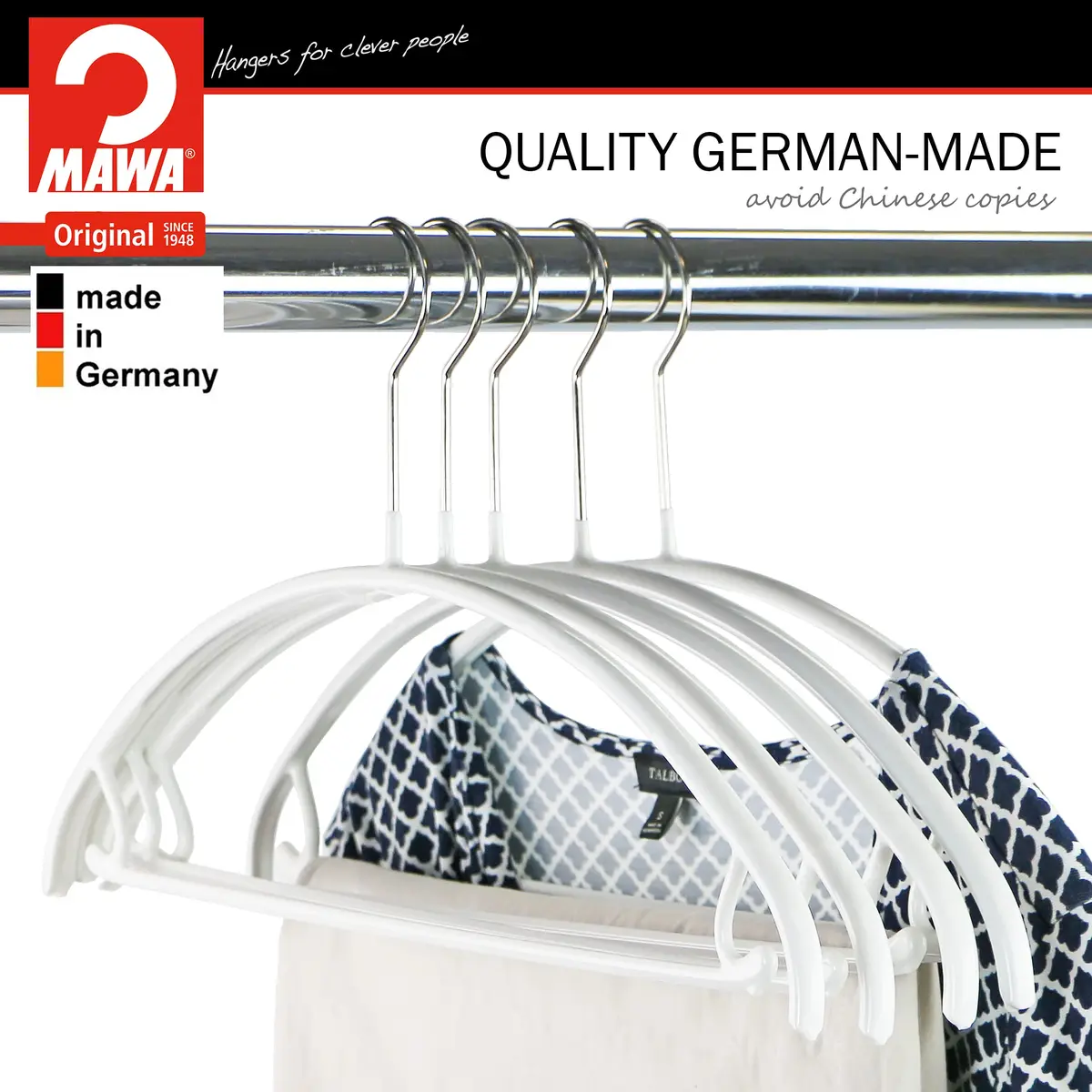 MAWA Non Slip Metal Clothing Hanger, Model 42-U, Set of 2 | Space-Saving, Anti-Slip Support for Clothes - view 3