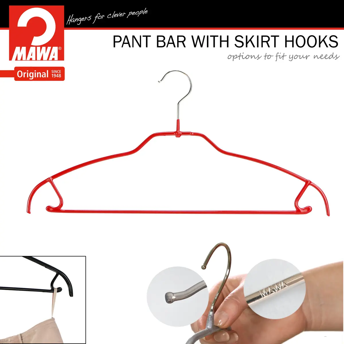 MAWA Silhouette Ultra-Thin Series Non-Slip Space Saving Shirt Hanger with Pant Bar & Skirt Hooks, Pack of 2, Red | Germany Quality - view 5