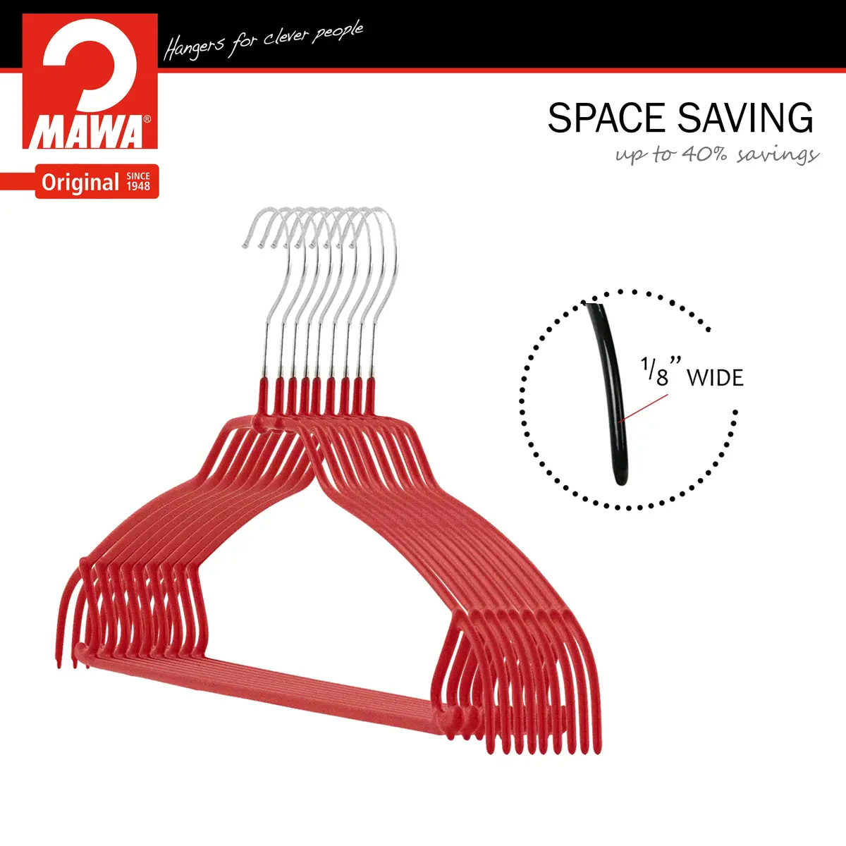 MAWA Silhouette Ultra-Thin Series Non-Slip Space Saving Shirt Hanger with Pant Bar & Skirt Hooks, Pack of 2, Red | Germany Quality - view 7
