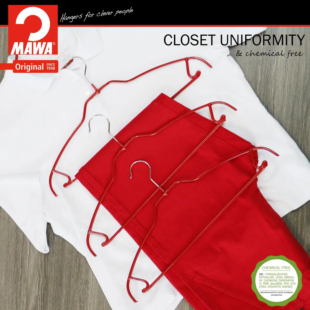 MAWA Silhouette Ultra-Thin Series Non-Slip Space Saving Shirt Hanger with Pant Bar & Skirt Hooks, Pack of 2, Red | Germany Quality - view 3
