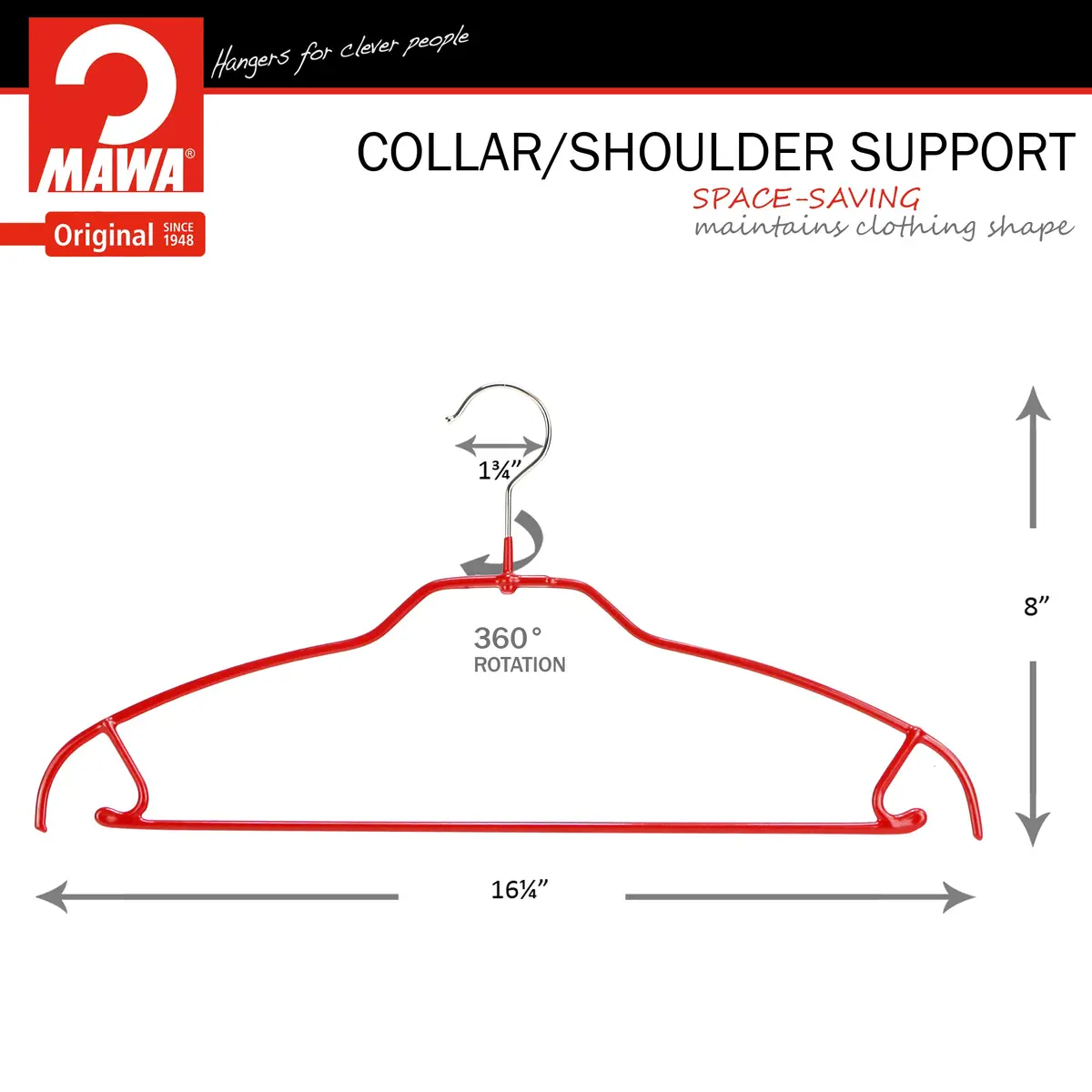 MAWA Silhouette Ultra-Thin Series Non-Slip Space Saving Shirt Hanger with Pant Bar & Skirt Hooks, Pack of 2, Red | Germany Quality - view 4