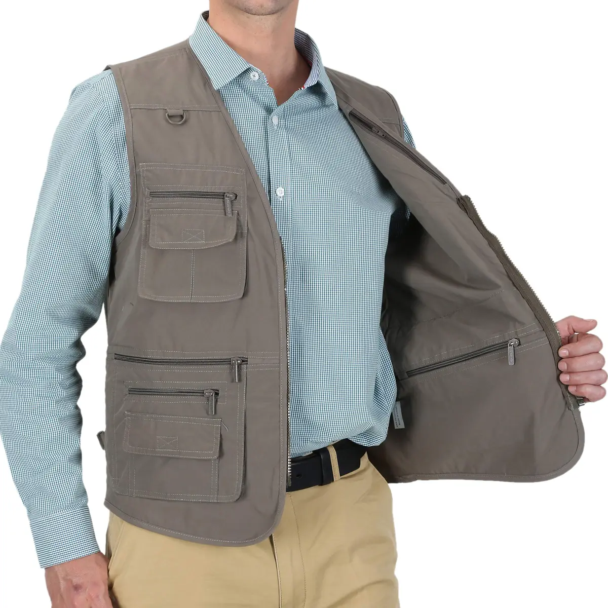 LUSI MADAM Men's Poplin Outdoors Travel Sports Multi-Pockets Work Fishing Vest 3X-Large Coffee | Utility & Comfort - view 6
